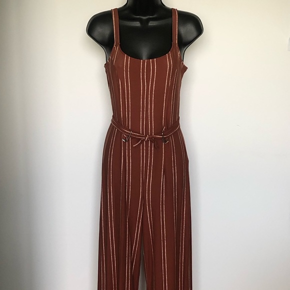 Derek Heart Pants - DEREK 🖤 HEART Pin-stripe Jumpsuit, Brown & Cream, size Small
